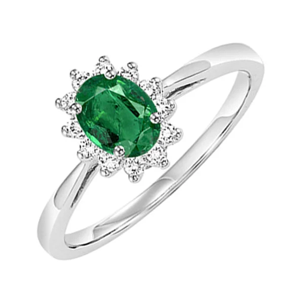 affordable vintage engagement rings -14KT WHITE GOLD DIAMOND (1/5CTW) & EMERALD (3/8 CTW) RING