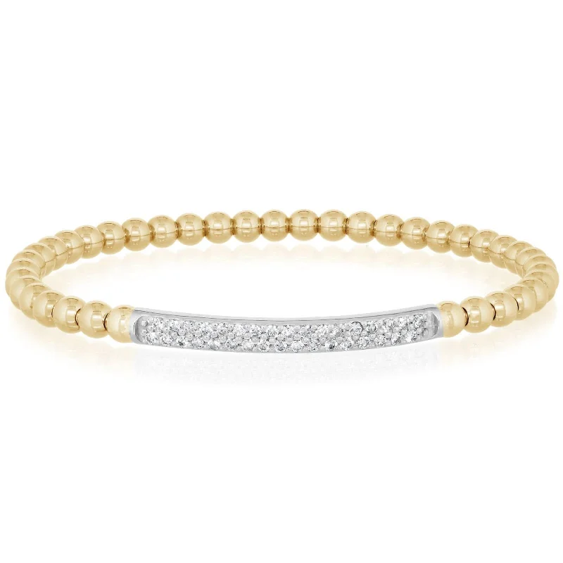 women's luxury diamond bangle -Pave Diamond Beaded Bar Bracelet