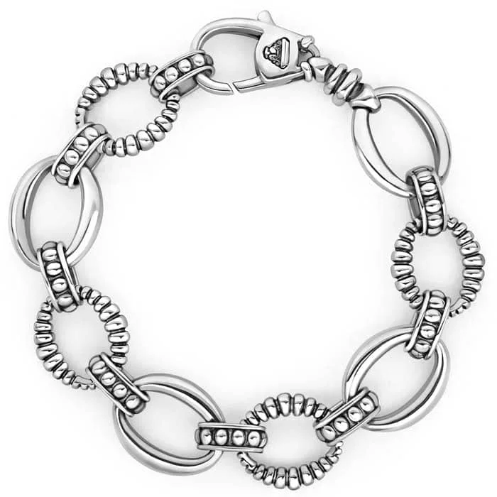 women's floral bracelet -LAGOS 15MM Oval Link Caviar Bracelet in Sterling Silver