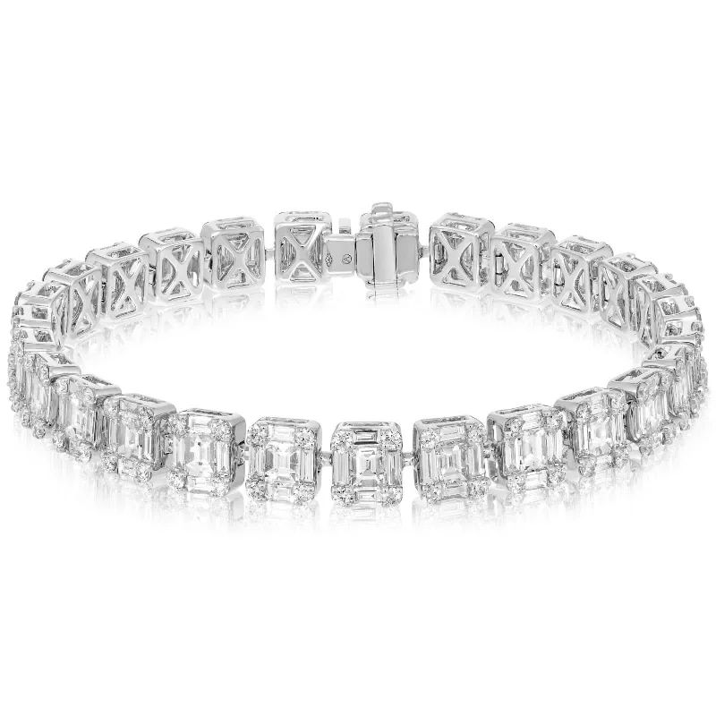 women's engraved bangle -Baguette & Round Shape Diamond Cluster Bracelet