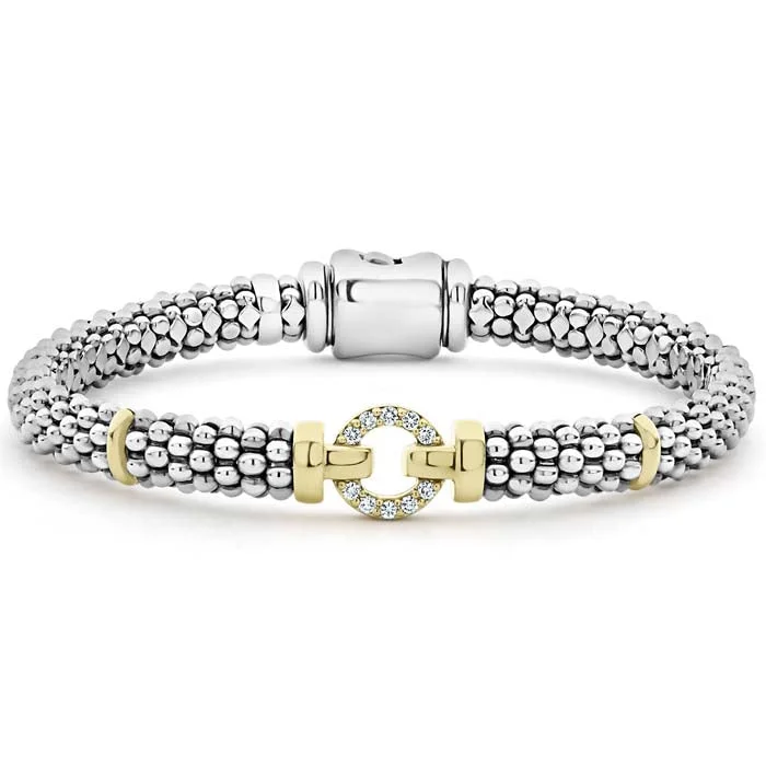 women's vintage bracelet -LAGOS .12CTW Diamond Single Circle Enso Bracelet in Sterling Silver and 18K Yellow Gold - Size Medium (7)