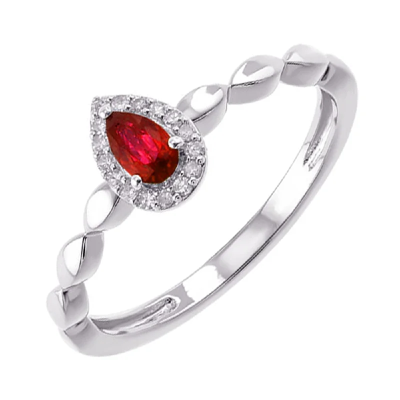 heart-shaped engagement rings -10KT WHITE GOLD DIAMOND (1/20CTW) & RUBY (1/4 CTW) RING