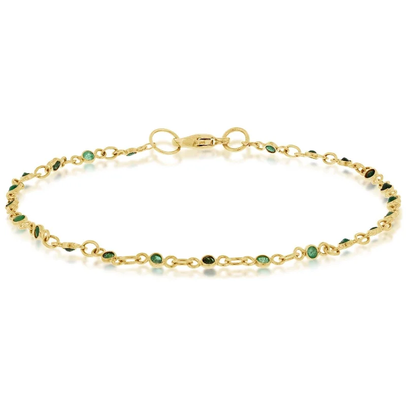 women's adjustable bracelet -2mm Emerald Bezel Station Bracelet