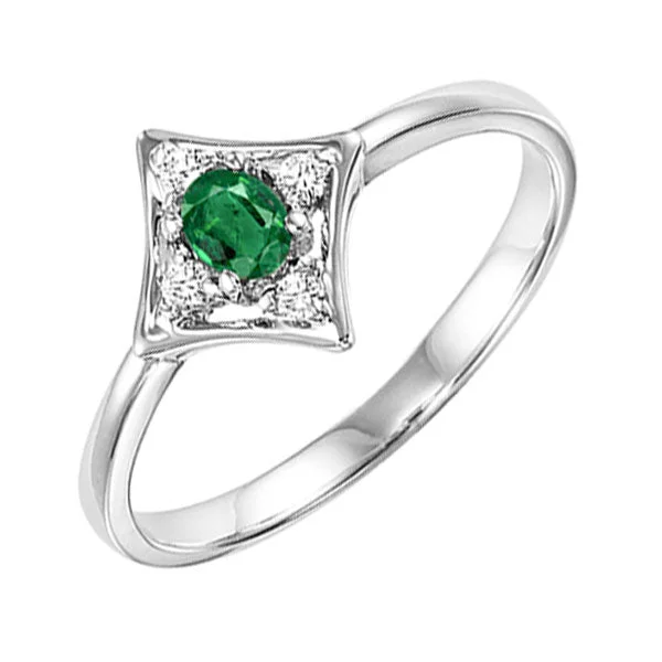 classic diamond engagement rings -14KT WHITE GOLD DIAMOND (1/20CTW) & EMERALD (1/8 CTW) RING