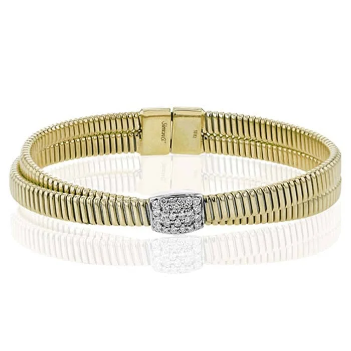 women's gold-plated bracelet -Simon G. Ribbed Double Twist Diamond Bangle Bracelet in 18K Yellow and White Gold