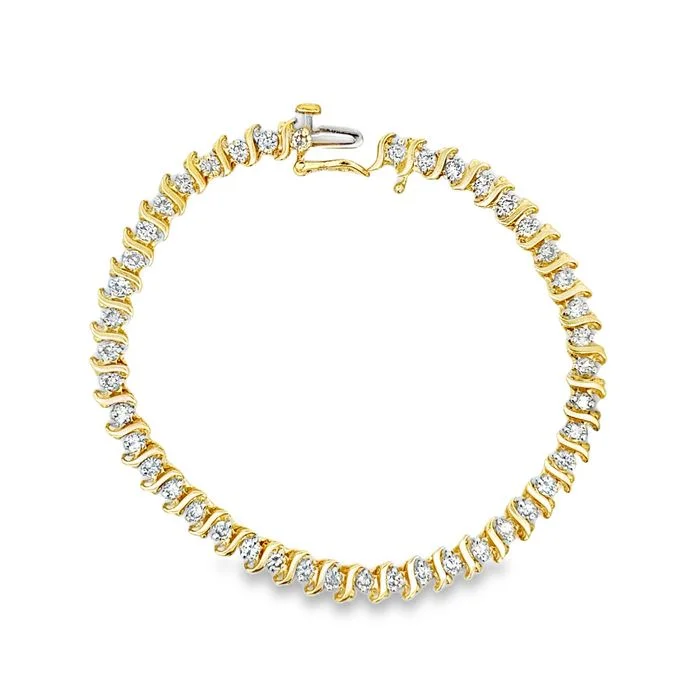 women's colorful bracelet -Estate 7" Diamond S-Link Straightline Bracelet in 14K Yellow Gold