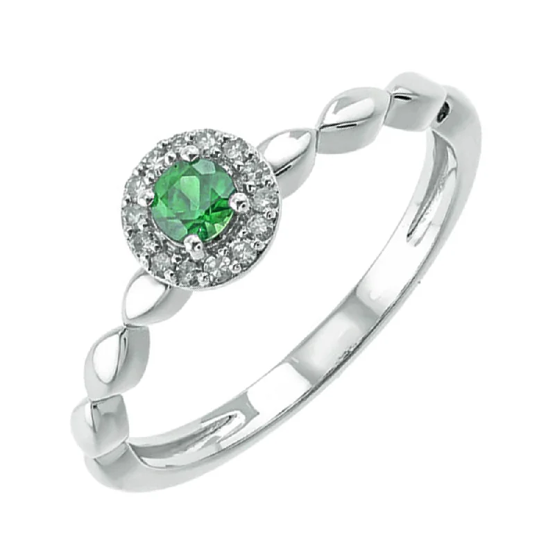 bridal engagement rings -10KT WHITE GOLD DIAMOND (1/12CTW) & EMERALD (1/5 CTW) RING