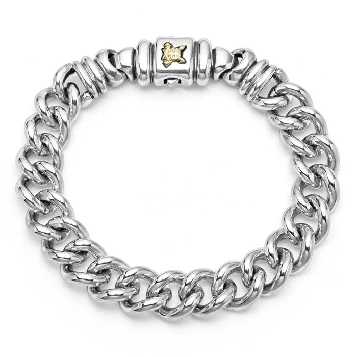 women's plain bangle -LAGOS Anthem Curb Chain Bracelet in Sterling Silver and 18K Yellow Gold