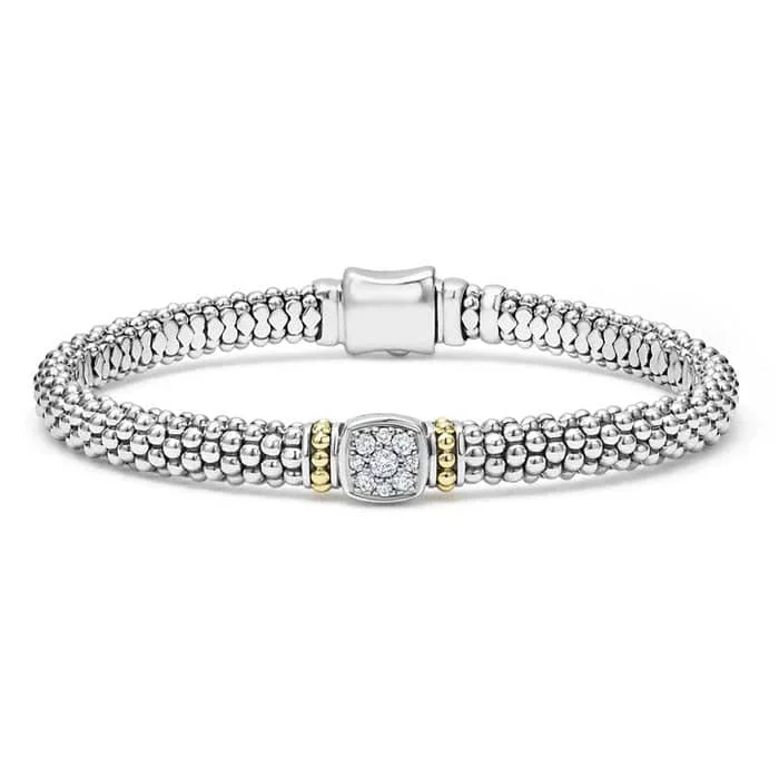 women's nature-inspired bracelet -LAGOS 6MM Diamond Caviar Bracelet in Sterling Silver and 18K Yellow Gold