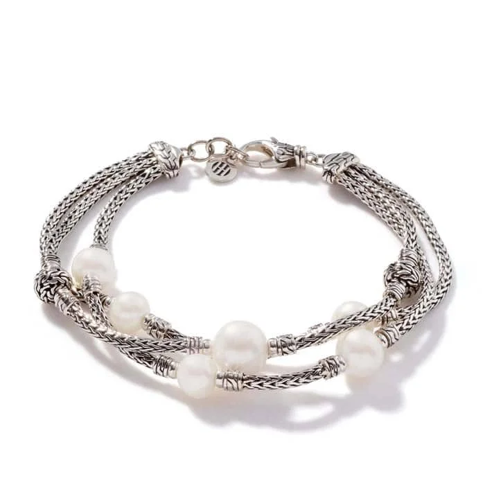 women's crystal bracelet -John Hardy Pearl Classic Chain Triple Row Bracelet in Sterling Silver