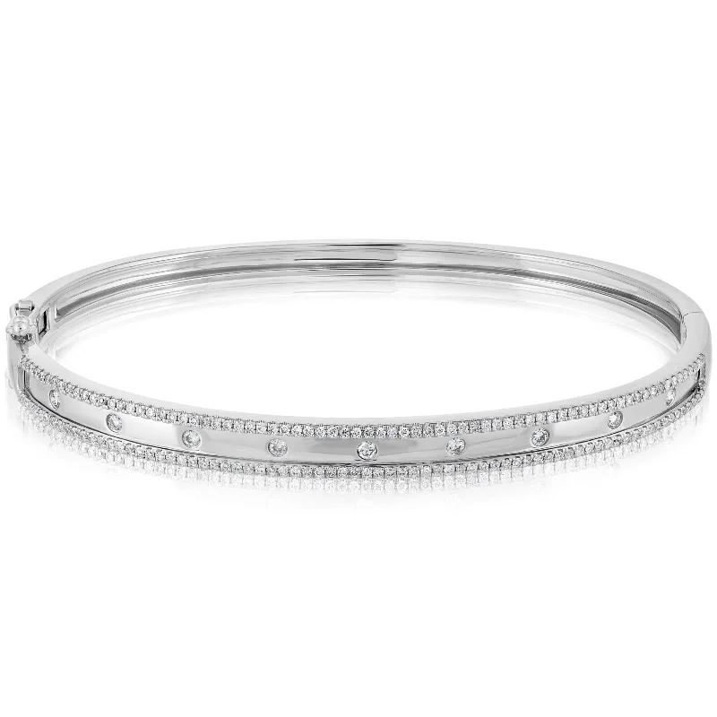 women's engraved bracelet -White Gold & Diamond Bangle Bracelet