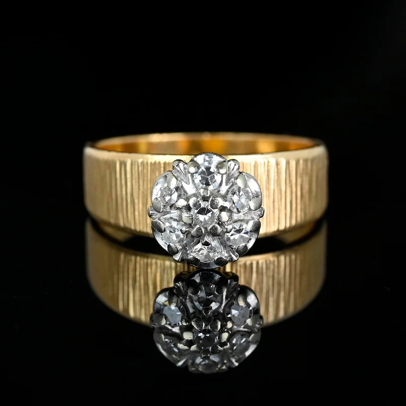 nature-inspired engagement rings -Vintage Daisy Cluster Diamond Wide Ring Band in 14K Gold