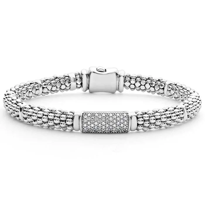 women's statement bracelet -LAGOS Caviar Pavé Diamond Bracelet in Sterling Silver