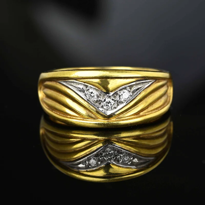 matching engagement and wedding rings -Winged Chevron Diamond Two Tone 14K Gold Ring Band