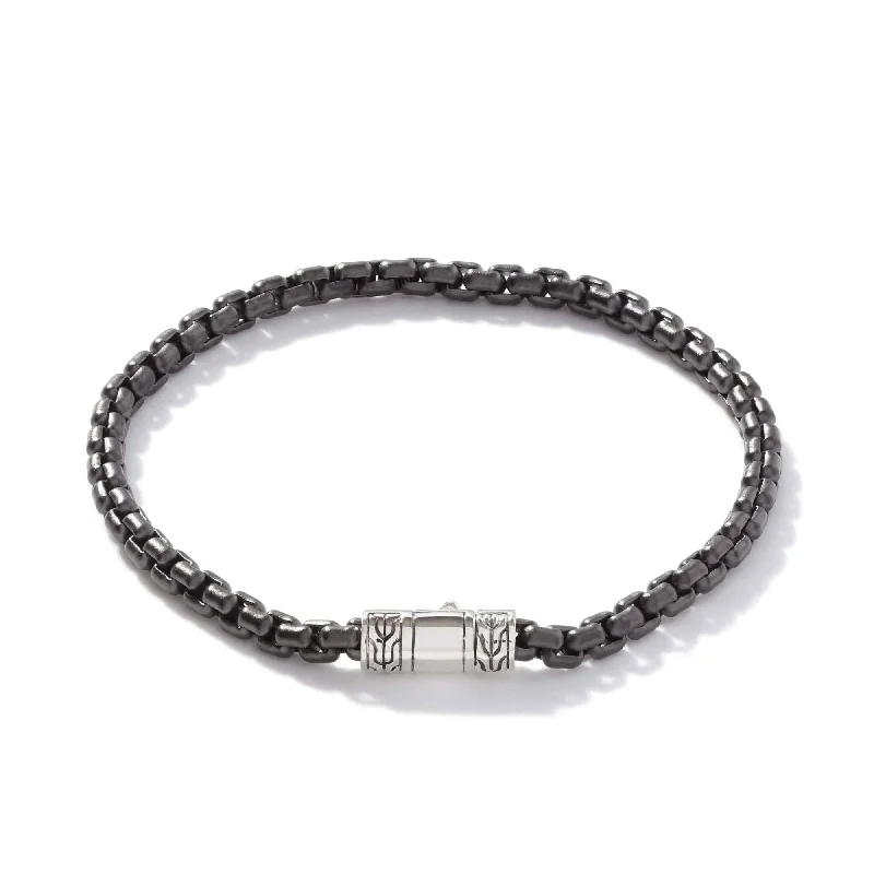 women's animal-inspired bracelet -John Hardy Mens 4MM Box Chain Bracelet in Sterling Silver with Black PVD Plating