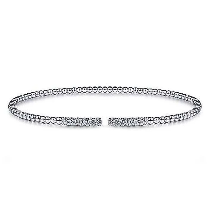 women's personalized bracelet -Gabriel & Co. .29CTW "Bujukan" Bead Cuff Bracelet with Diamond Pavé Bars in 14K White Gold