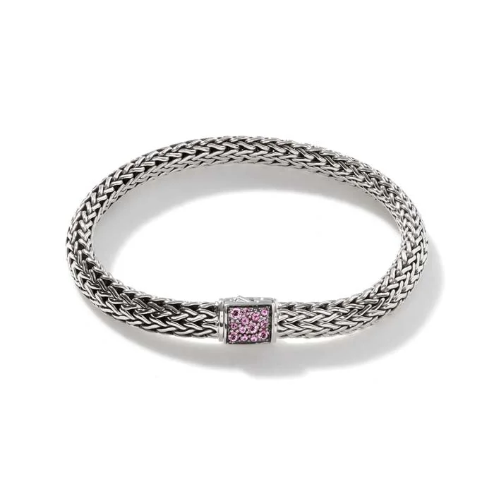 women's personalized bangle -John Hardy Classic Chain Reversible Pink Tourmaline and Black Sapphire Bracelet in Sterling Silver