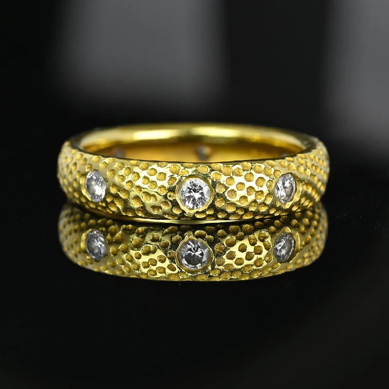 emerald engagement rings -Textured 18K Gold .65 CTW Diamond Eternity Ring Band