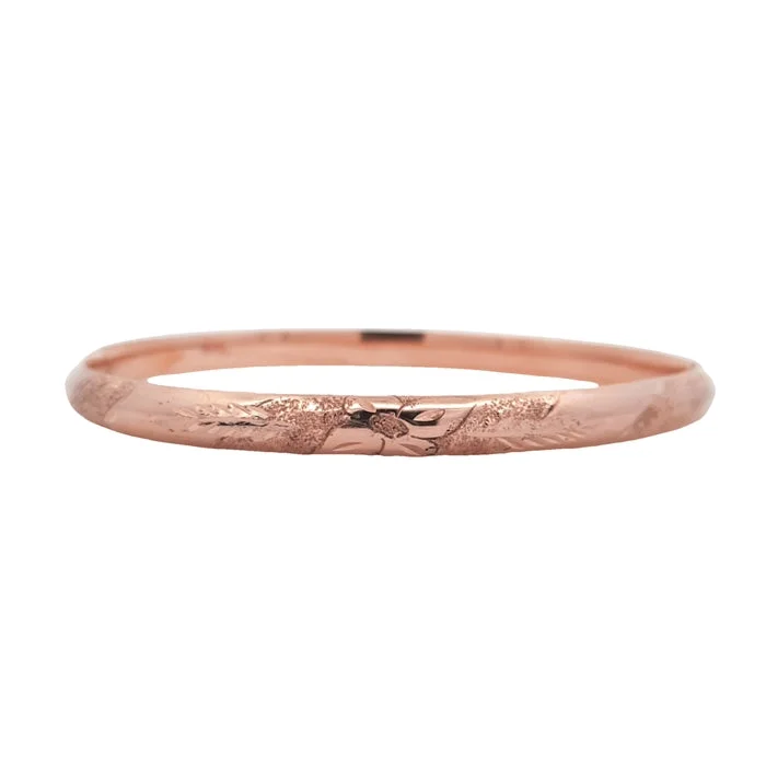 women's stretch bracelet -Estate Oval Engraved Bangle Bracelet in 14K Rose Gold