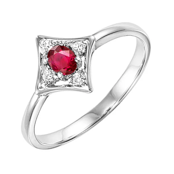 cushion halo engagement rings -14KT WHITE GOLD DIAMOND (1/20CTW) & RUBY (1/6 CTW) RING