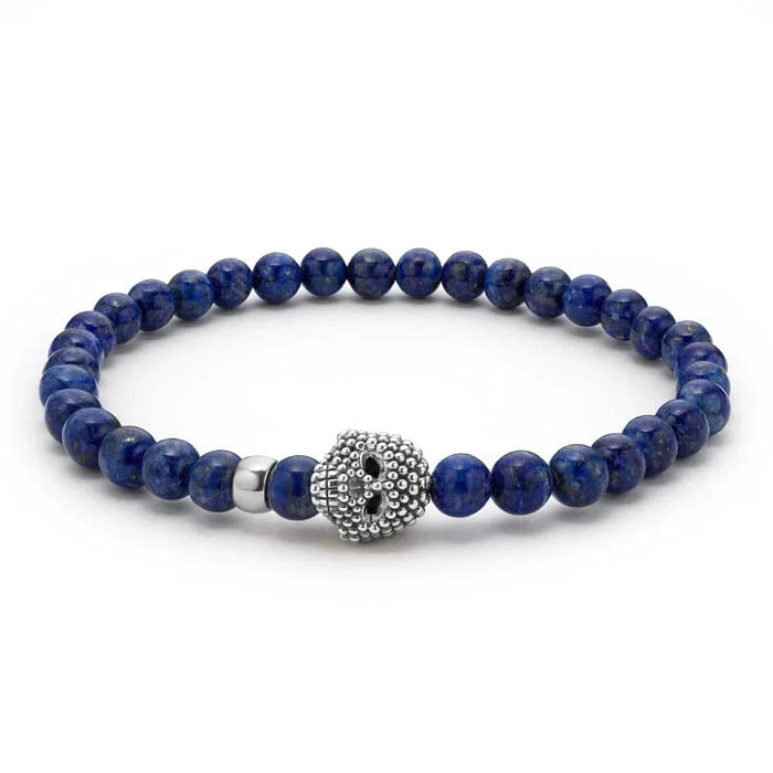 women's friendship bracelet -LAGOS Anthem Lapis Skull Bracelet in Sterling Silver - Size Large