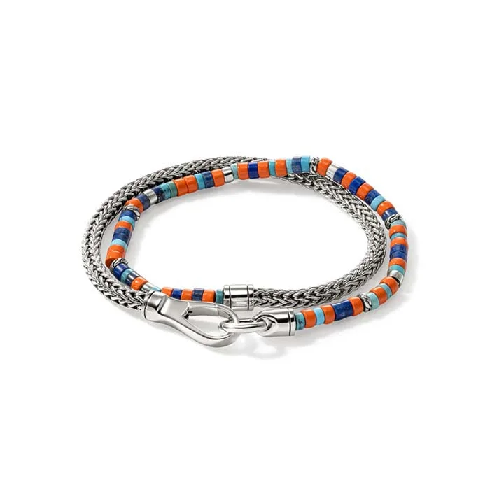 women's black bracelet -John Hardy 4MM Lapis, Turquoise and Orange Enamel Heishi Chain Bracelet in Sterling Silver