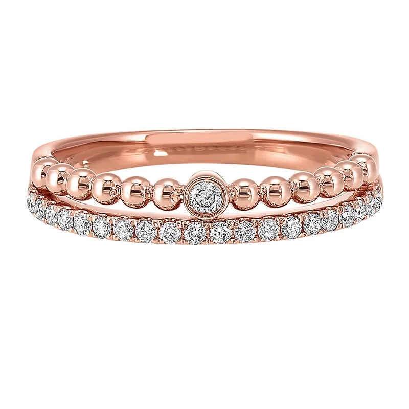 modern princess cut engagement rings -Diamond Eternity Ball-Bead Stackable Split Band In 14k Rose Gold (1/5 Ctw)