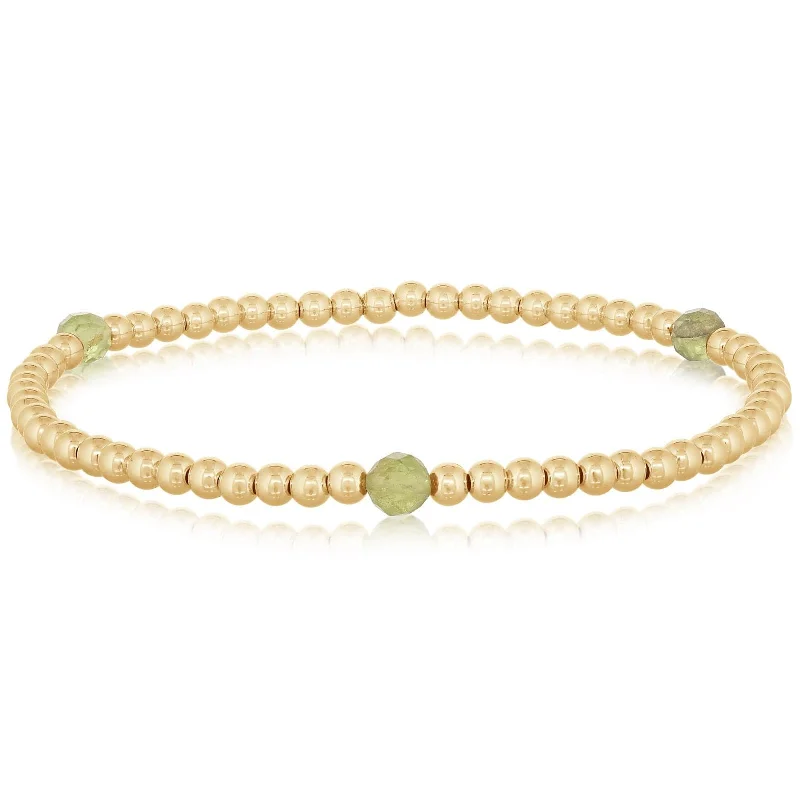 women's infinity bangle -3mm Gold Filled & Peridot Beaded Bracelet