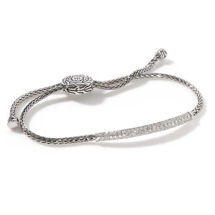 women's knot bracelet -John Hardy Diamond Pavé Station Pull-Through Bracelet in Sterling Silver