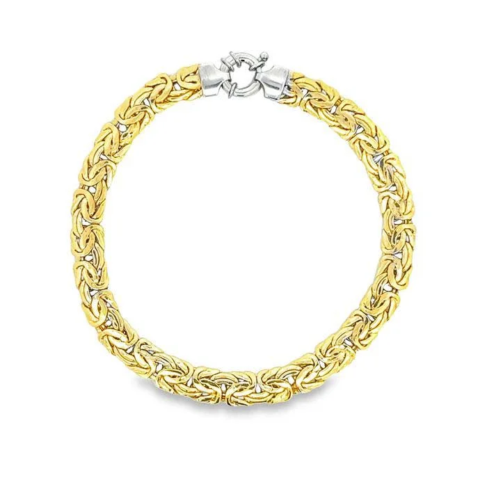 women's magnetic bracelet -Estate 7.5” Reversible Flat Byzantine Chain Bracelet in 14K White and Yellow Gold