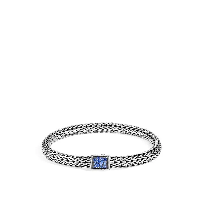 women's cuff bracelet -John Hardy Classic Chain Collection Sterling Silver Reversible Blue Sapphire and Black Sapphire Small Bracelet