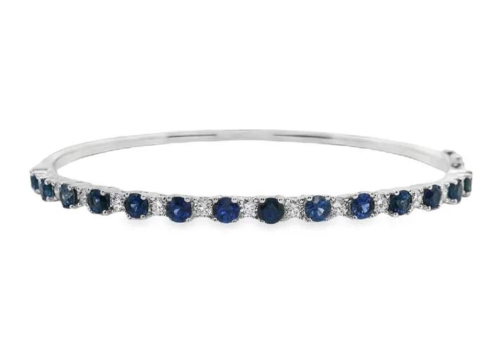 women's bold bangle -Mountz Collection Sapphire and Diamond Bangle Bracelet in 14K White Gold