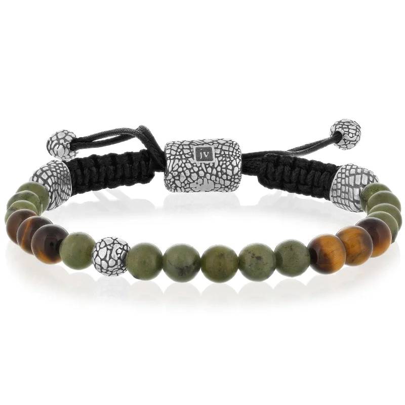 women's nature-inspired bracelet -JOHN VARVATOS Canadian Jade & Tigers Eye Beaded Bracelet