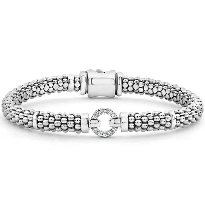 women's star bracelet -LAGOS .12CTW Diamond Single Circle Enso Bracelet in Sterling Silver - Size Medium (7)