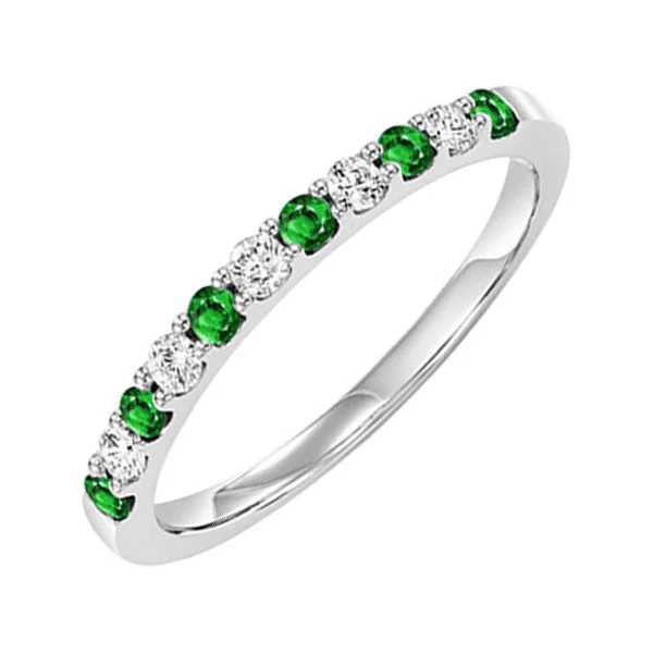 affordable engagement rings -10Kt White Gold Diamond (1/5Ctw) & Emerald (1/5 Ctw) Ring