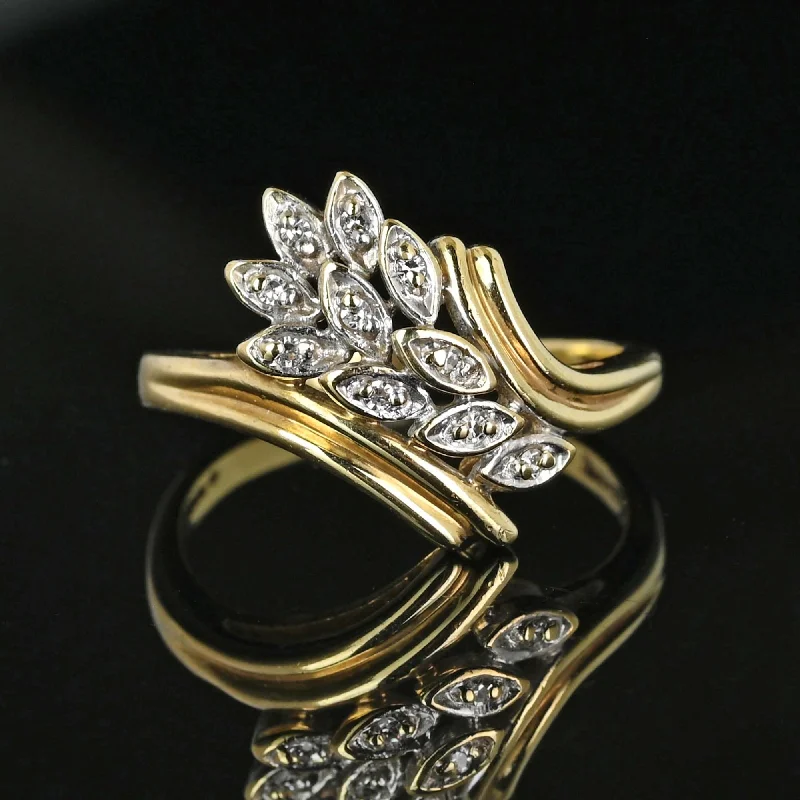 luxury engagement rings -Vintage 10K Gold Bypass Diamond Leaf Ring