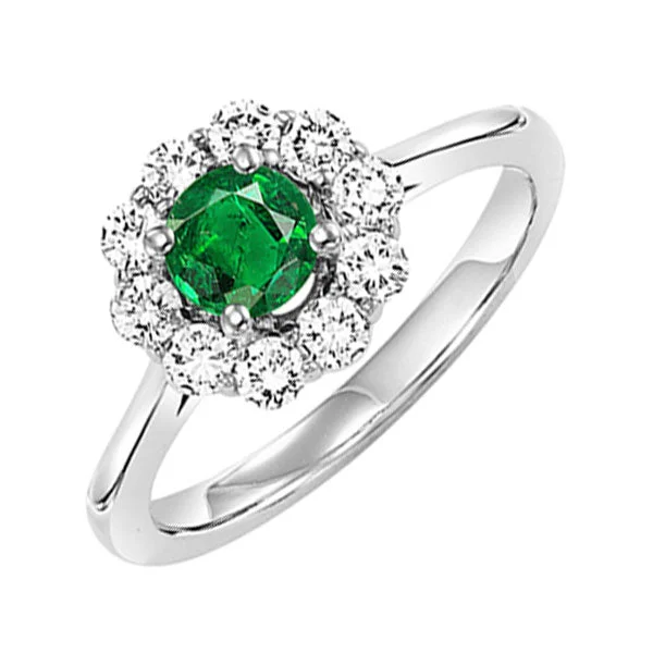 wedding and engagement rings set -14KT WHITE GOLD DIAMOND (1/2CTW) & EMERALD (3/8 CTW) RING