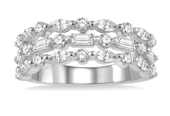 asscher cut engagement rings -Three Row Baguette Diamond Fashion Band