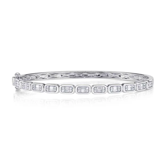 women's antique bracelet -Shy Creation "Aleera Collection" .65CTW Diamond Baguette Bangle Bracelet in 14K White Gold