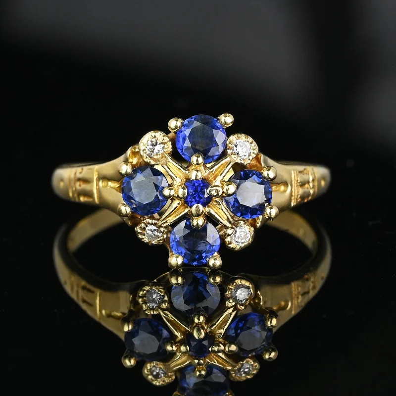 women's engagement rings -Vintage 14K Gold Diamond and Sapphire Star Ring