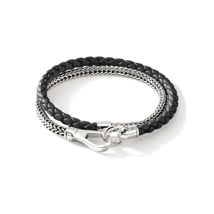 women's nature-inspired bracelet -John Hardy 4.5MM Black Leather Double Wrap Bracelet in Sterling Silver