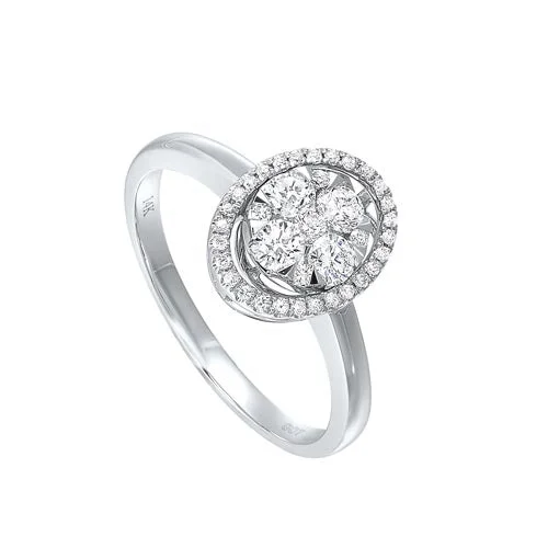 engagement rings for her -Oval Diamond Halo Ring In 14K White Gold (1/2 Ct. Tw.)