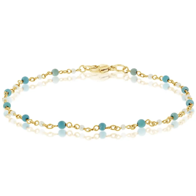 women's small cuff bracelet -Turquoise & Pearl Station Bead Bracelet