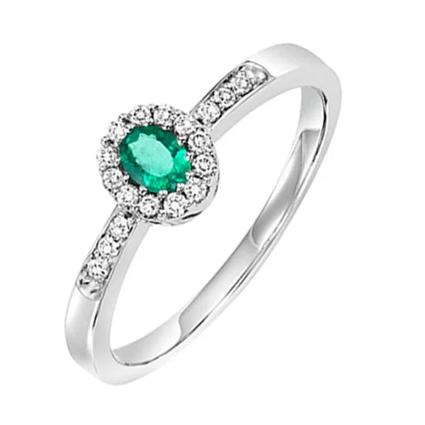 romantic engagement rings -14KT WHITE GOLD DIAMOND (1/6CTW) & EMERALD (1/8 CTW) RING