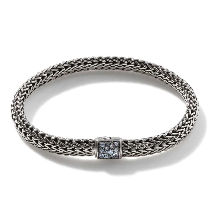 women's charm bangles -John Hardy Classic Chain Small Reversible Aquamarine and Black Sapphire Bracelet in Sterling Silver