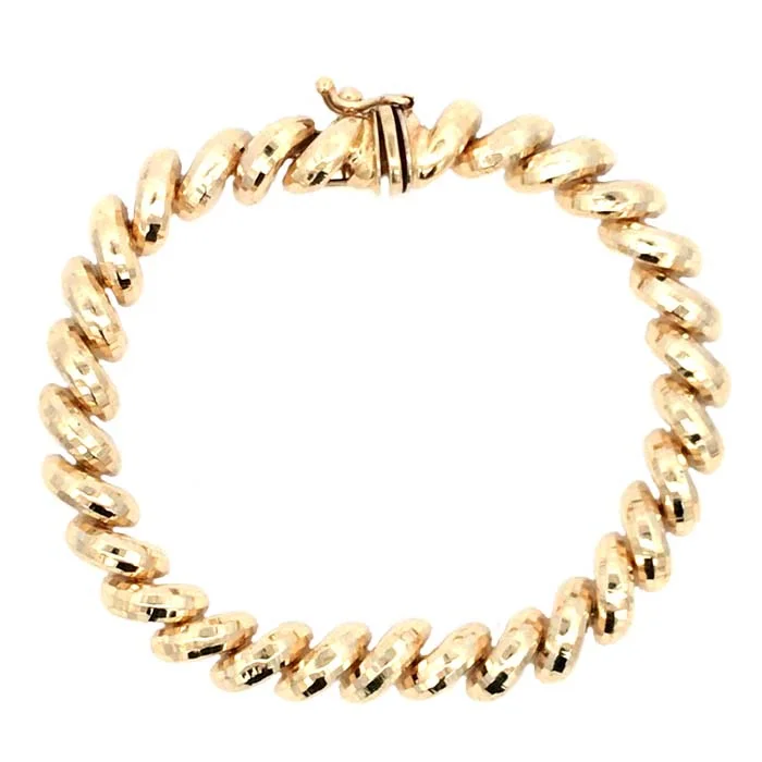 women's chic bracelet -Estate 7" Faceted San Marco Bracelet in 14K Yellow Gold