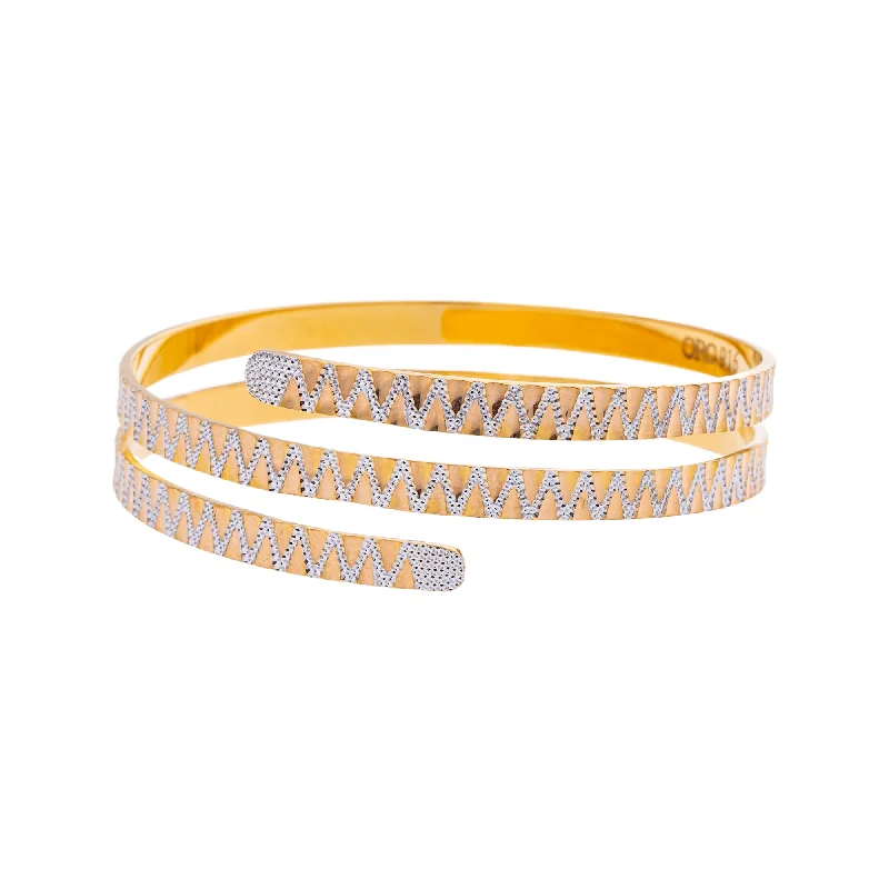 women's cuff bangle -22K Yellow & White Gold Spiral Bangle Bracelet - Adjustable (41.5 gm)