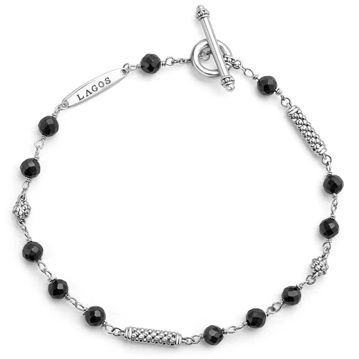 women's delicate bracelet -LAGOS Black Ceramic Beaded "Caviar Icon" Bracelet in Sterling Silve