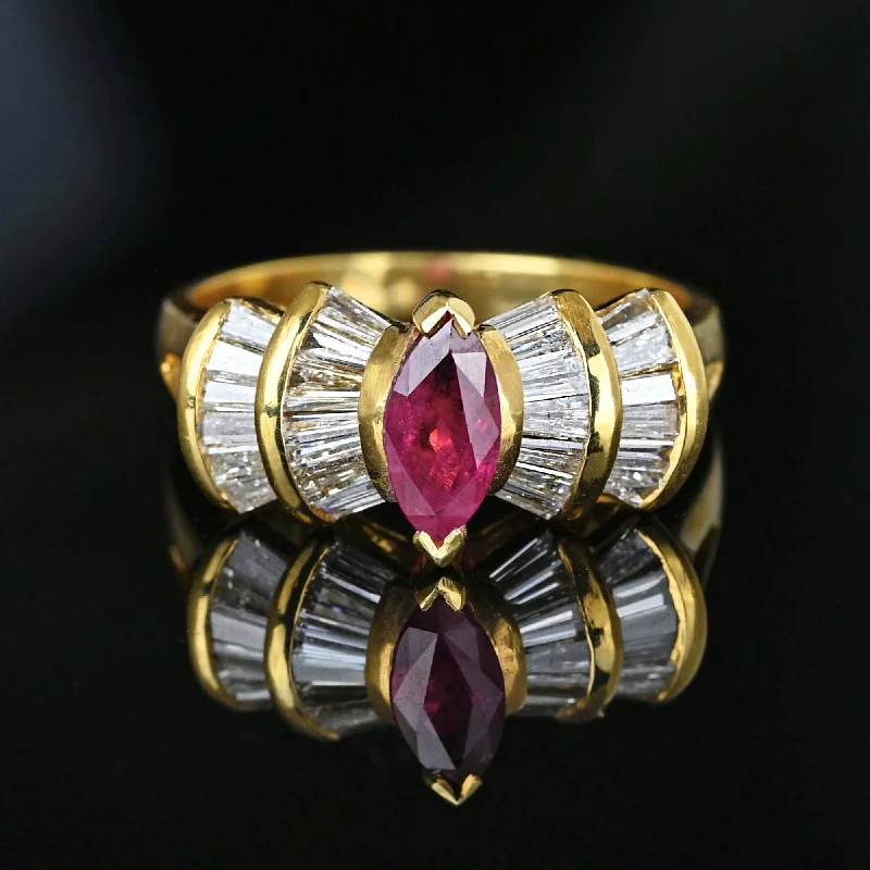 luxury sapphire engagement rings -Estate 1.5 Carat Baguette Diamond Ruby Cocktail Ring in Gold