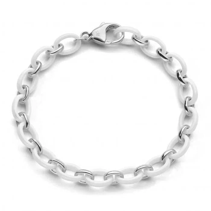 women's beaded bangles -Monica Rich Kosann  "Audrey" Alternating Link Bracelet in Sterling Silver and White Ceramic